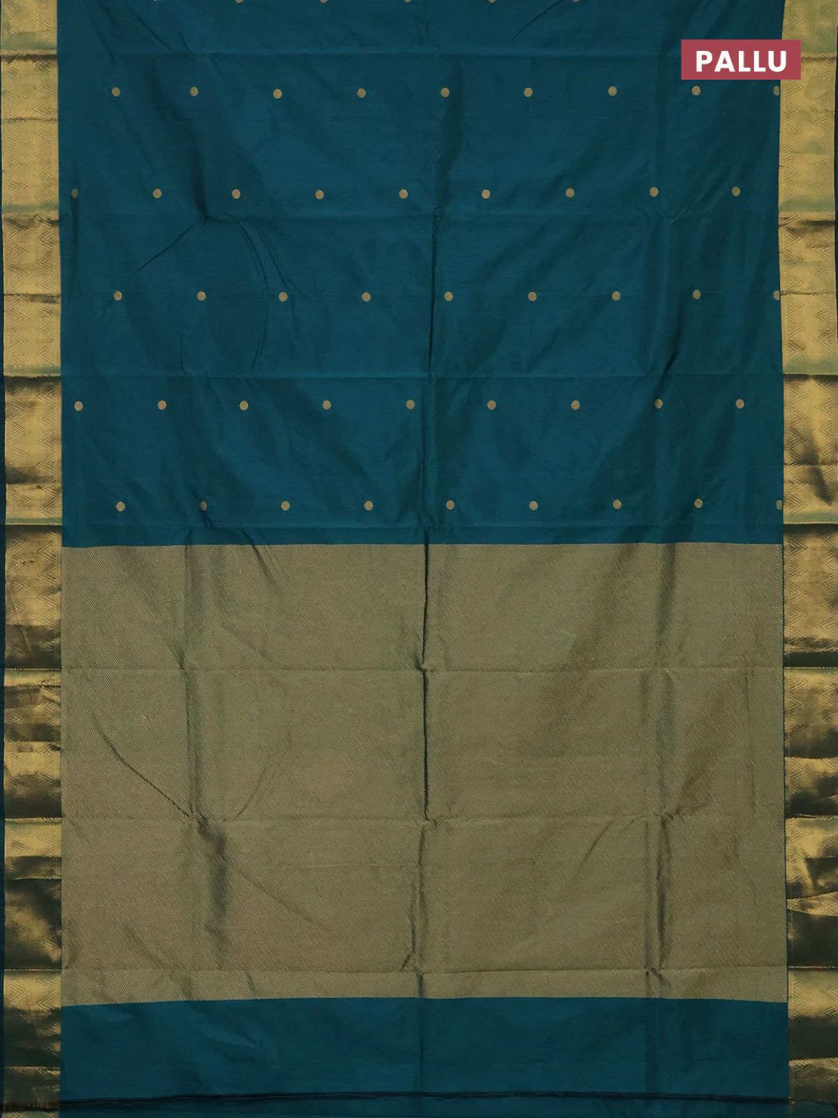 Arani semi silk saree peacock green with zari woven rudhraksha buttas and zari woven border - Image 3