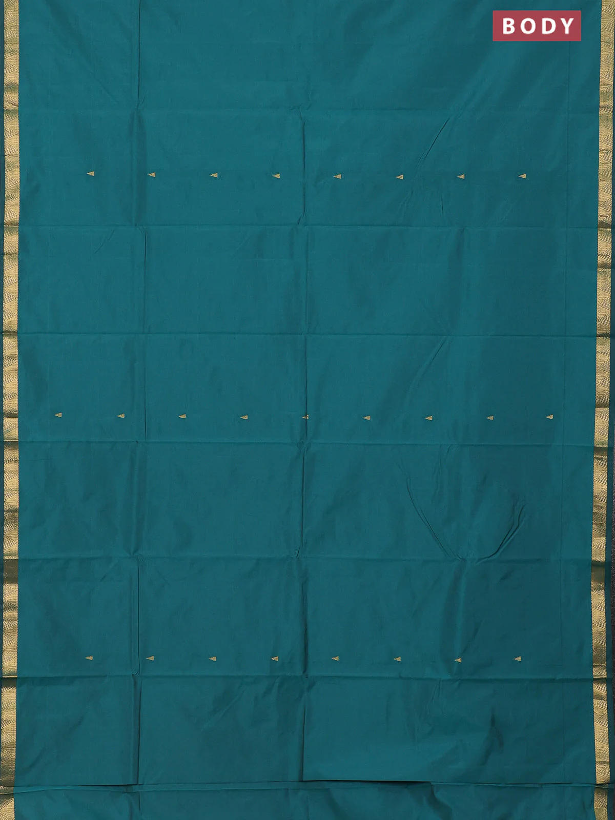 Arani semi silk saree peacock green with zari woven temple buttas and zari woven border - Image 2