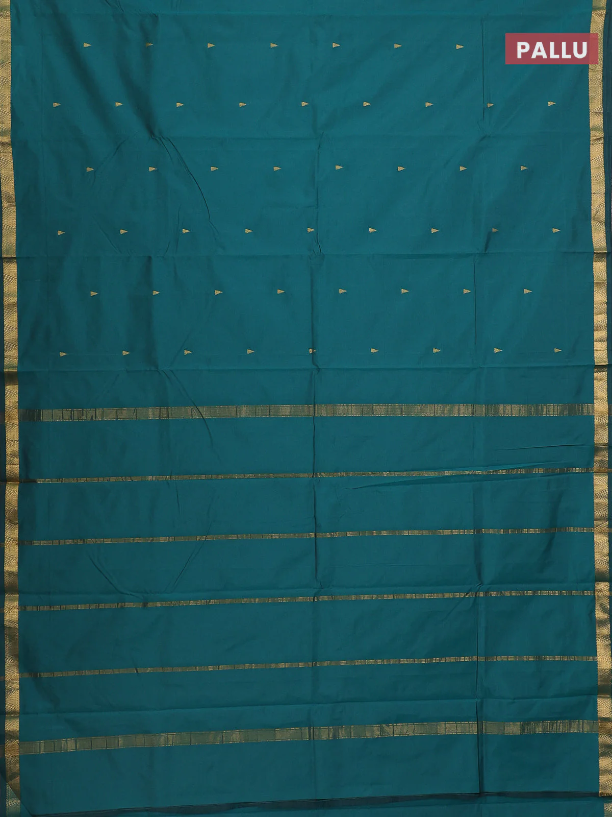 Arani semi silk saree peacock green with zari woven temple buttas and zari woven border - Image 3