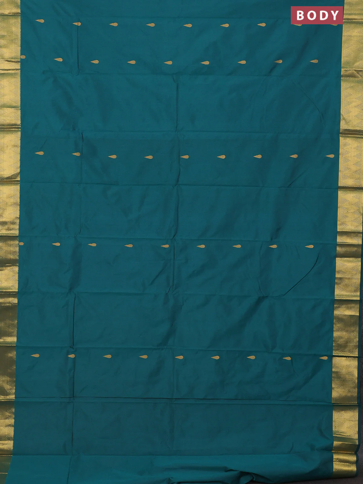 Arani semi silk saree peacock green with zari woven thilak buttas and zari woven border - Image 2