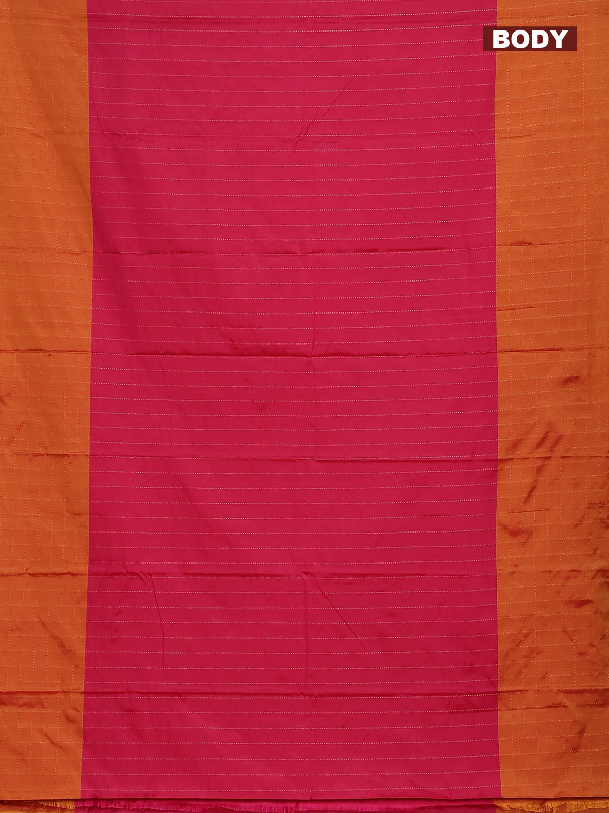 Arani semi silk saree pink and dark mustard with allover copper zari weaves and zari checked border - Image 2