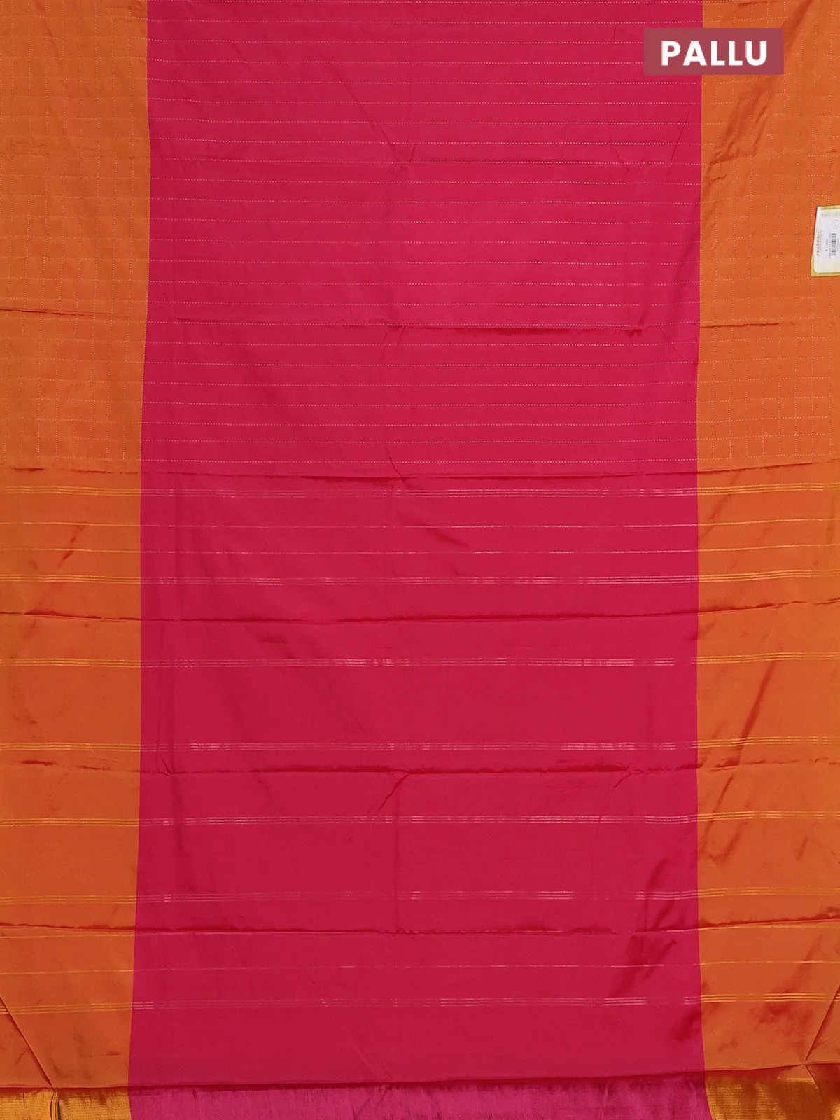 Arani semi silk saree pink and dark mustard with allover copper zari weaves and zari checked border - Image 3