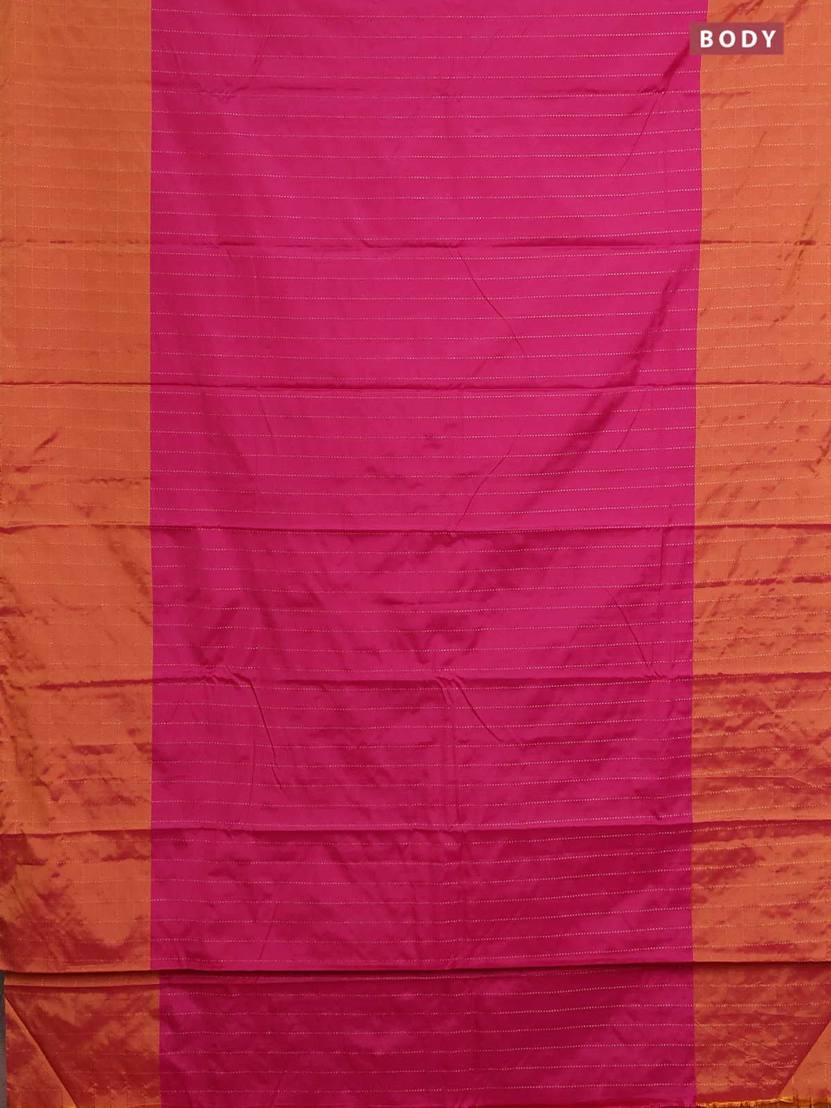 Arani semi silk saree pink and dark mustard with allover copper zari weaves and zari checked border - Image 2