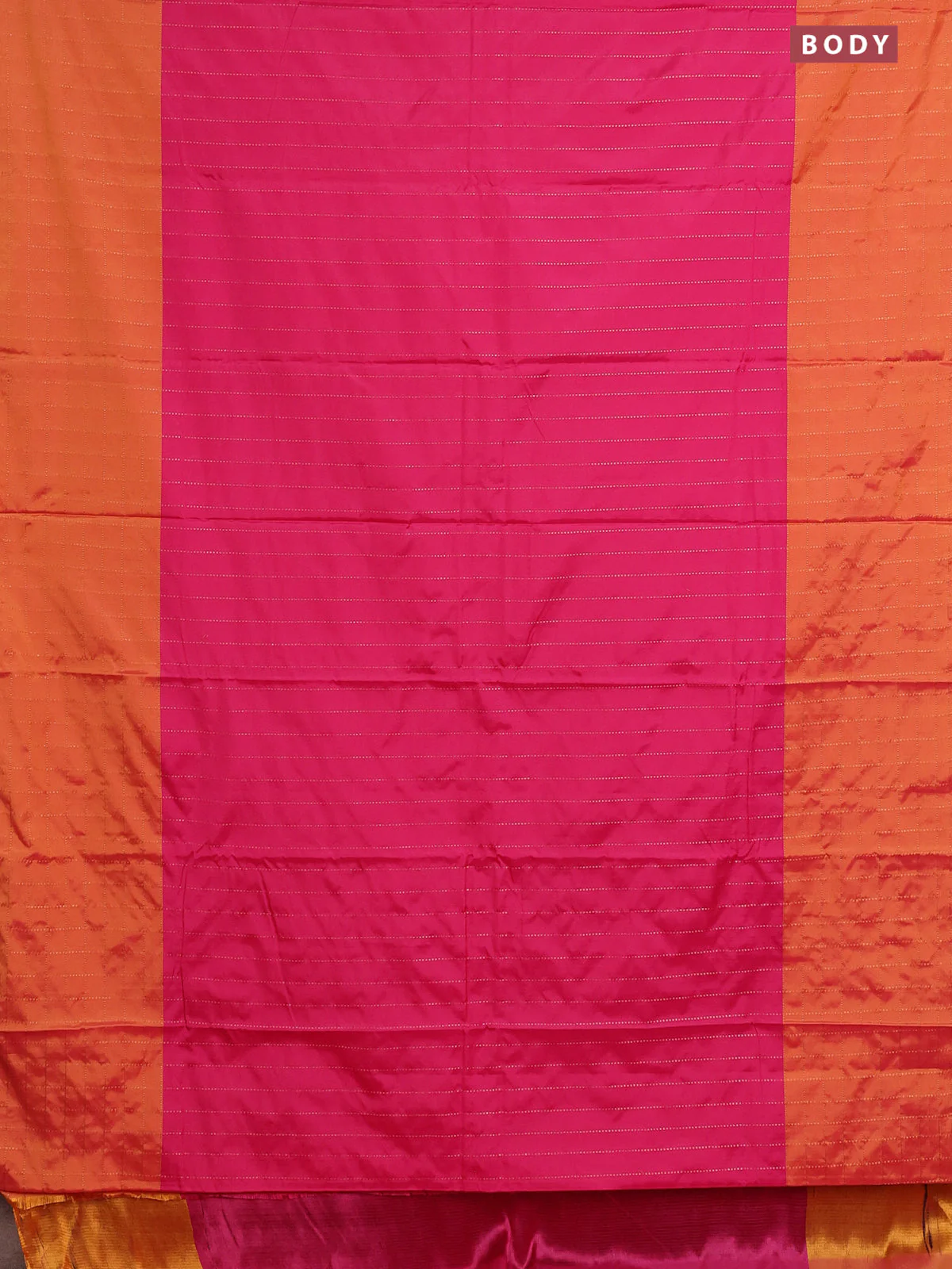 Arani semi silk saree pink and dark mustard with allover copper zari weaves and zari checked border - Image 2