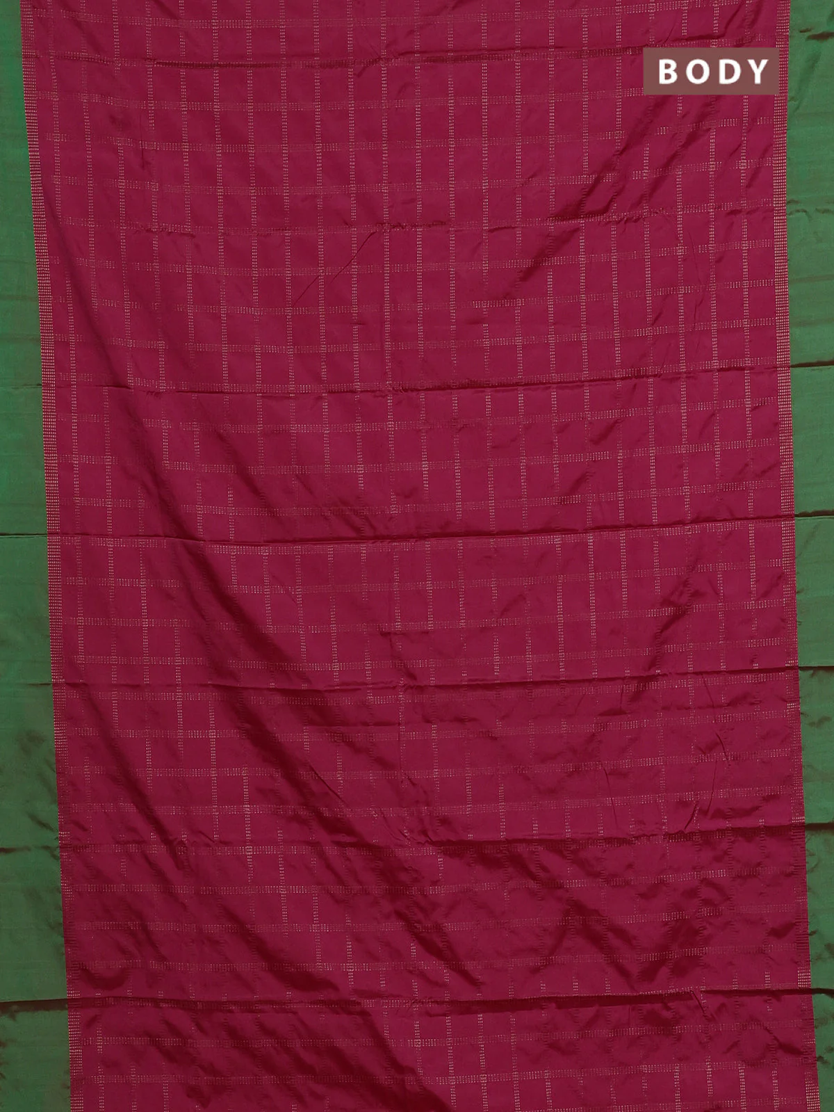 Arani semi silk saree pink and dual shade of green with allover copper zari checked pattern and copper zari woven simple border - Image 2