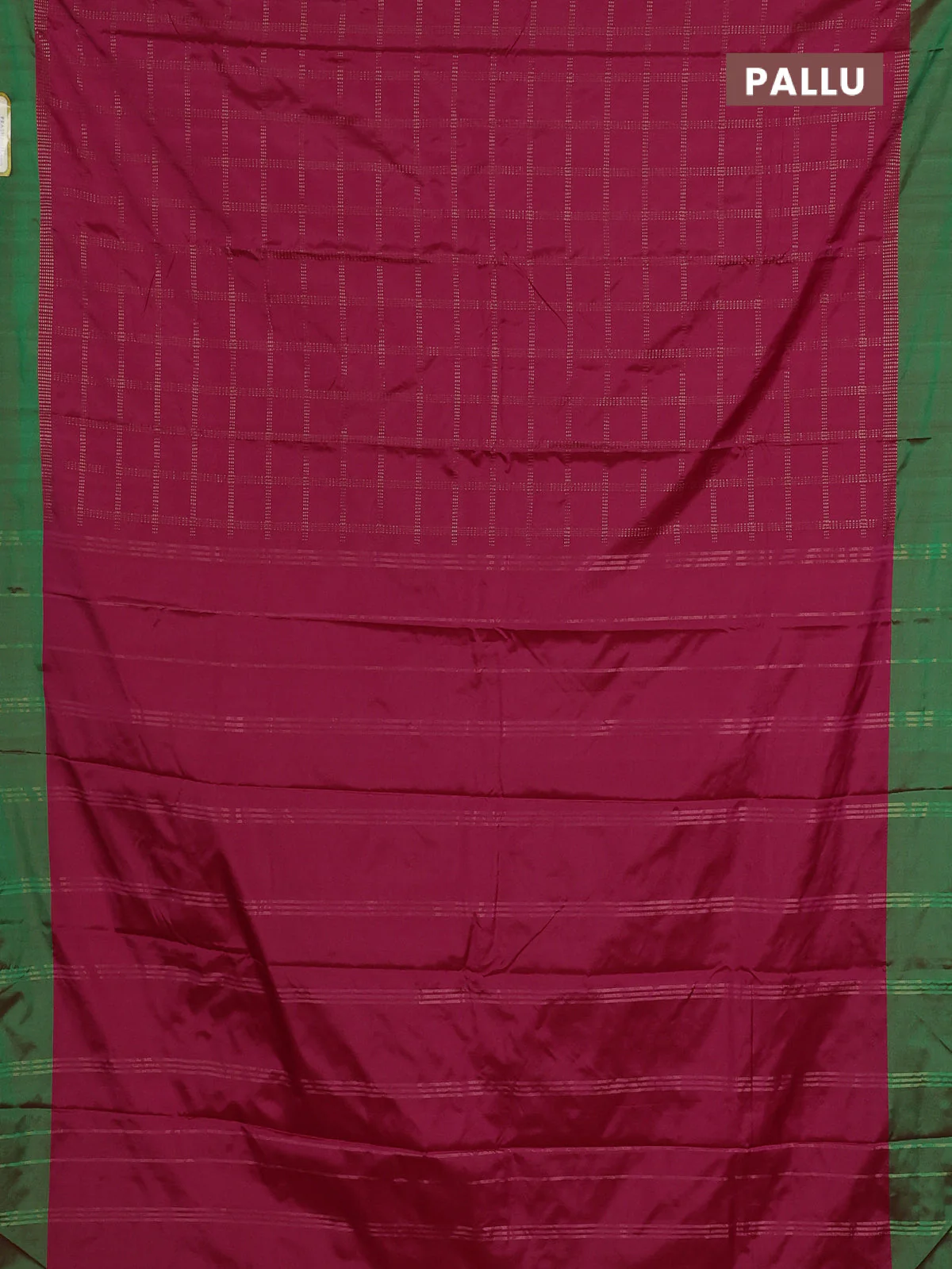 Arani semi silk saree pink and dual shade of green with allover copper zari checked pattern and copper zari woven simple border - Image 3