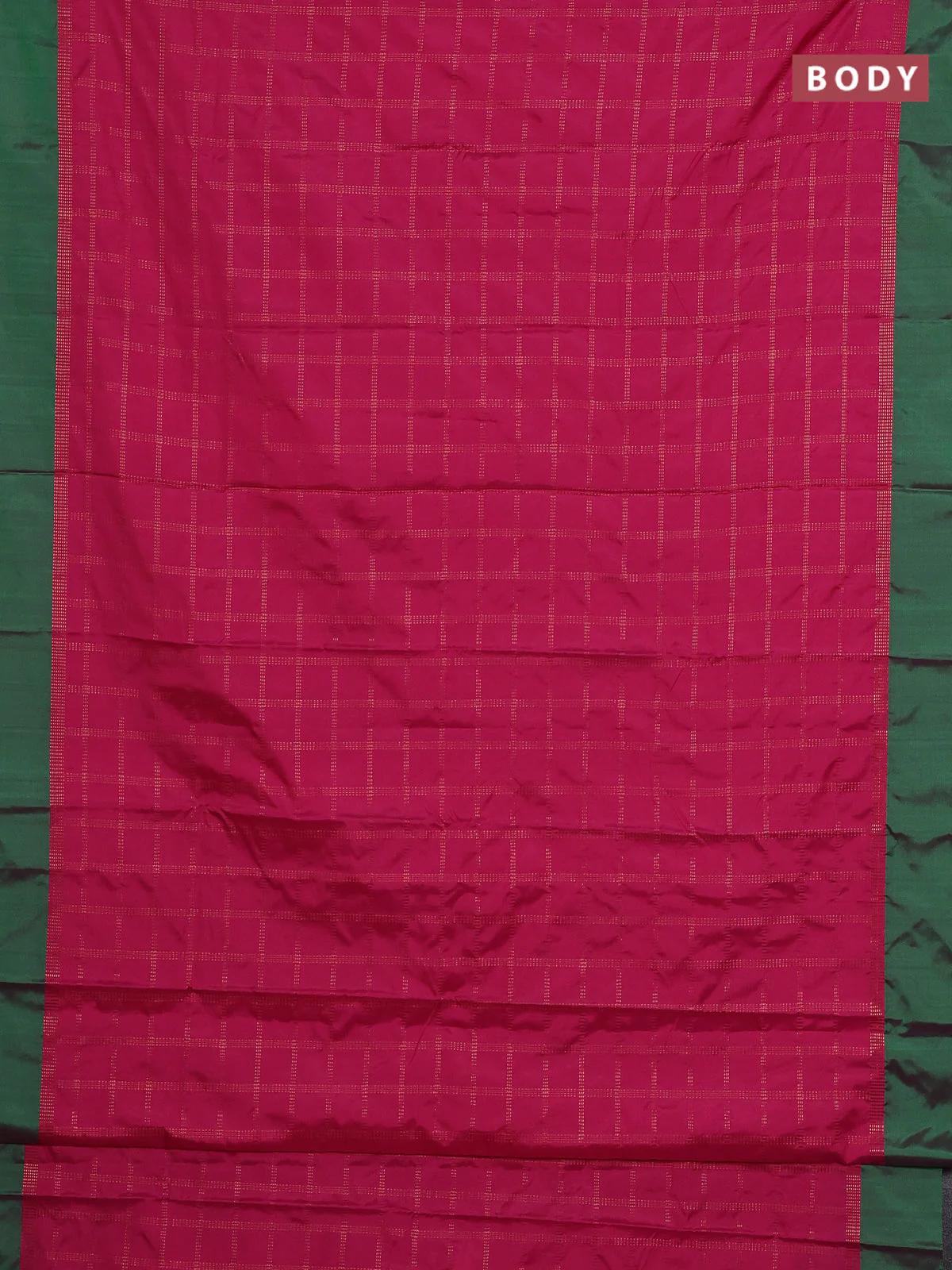 Arani semi silk saree pink and dual shade of green with allover copper zari checked pattern and copper zari woven simple border - Image 2