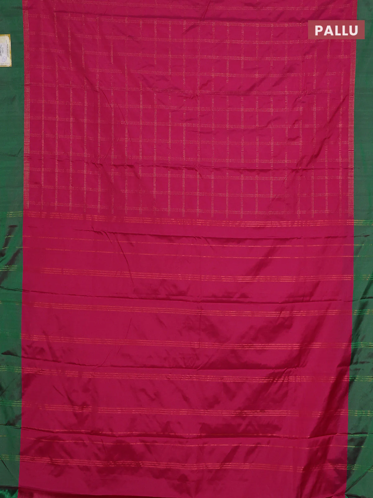 Arani semi silk saree pink and dual shade of green with allover copper zari checked pattern and copper zari woven simple border - Image 3