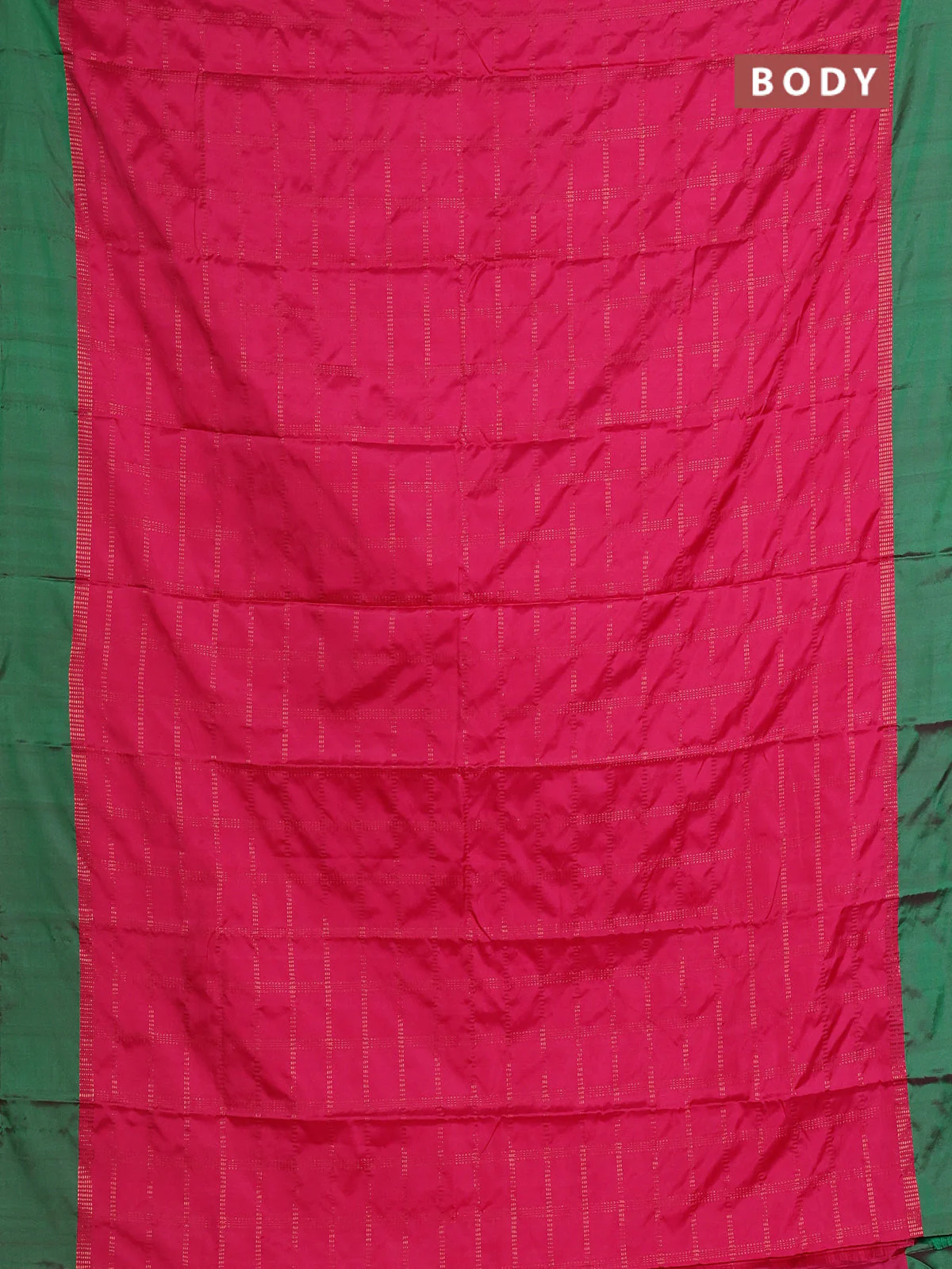 Arani semi silk saree pink and dual shade of green with allover copper zari checked pattern and copper zari woven simple border - Image 2