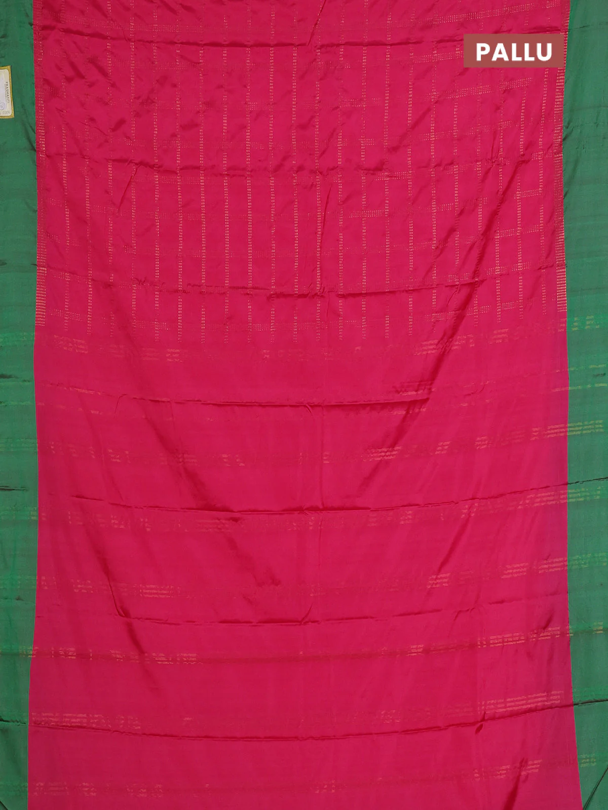 Arani semi silk saree pink and dual shade of green with allover copper zari checked pattern and copper zari woven simple border - Image 3