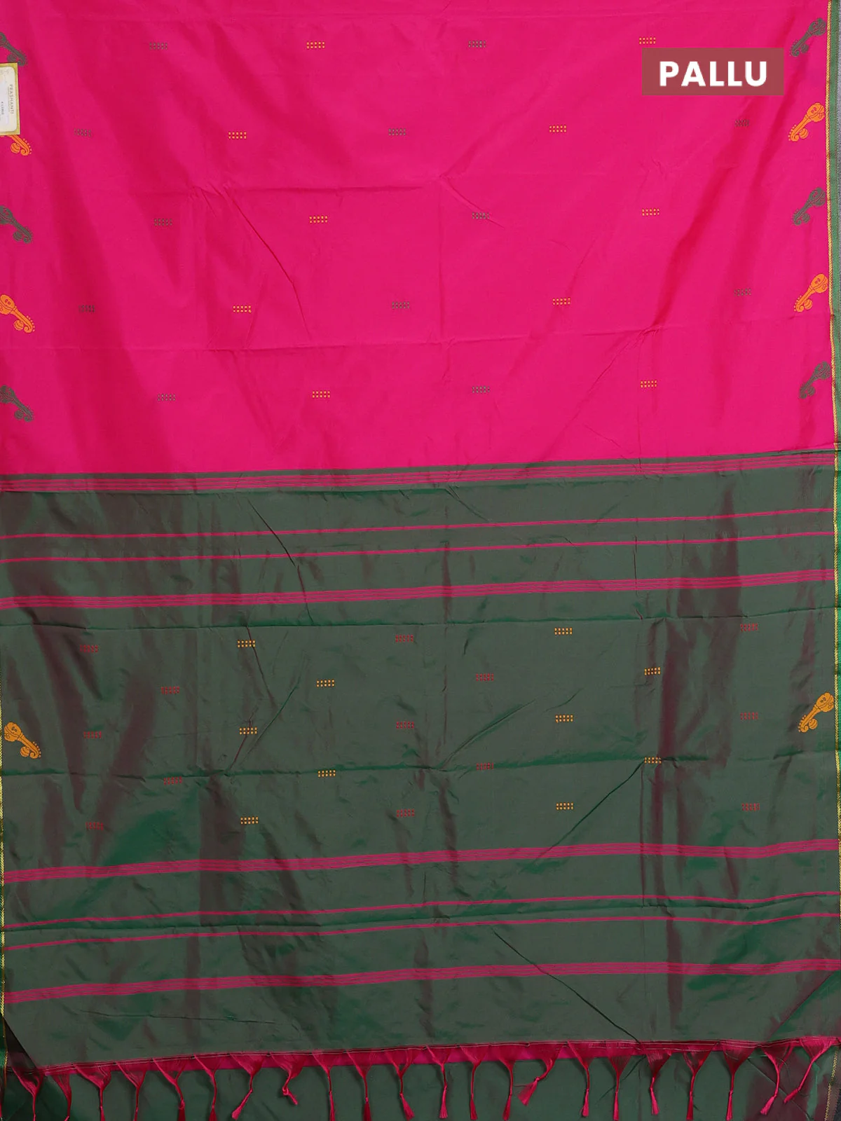 Arani semi silk saree pink and dual shade of green with thread woven buttas and thread woven butta border - Image 3