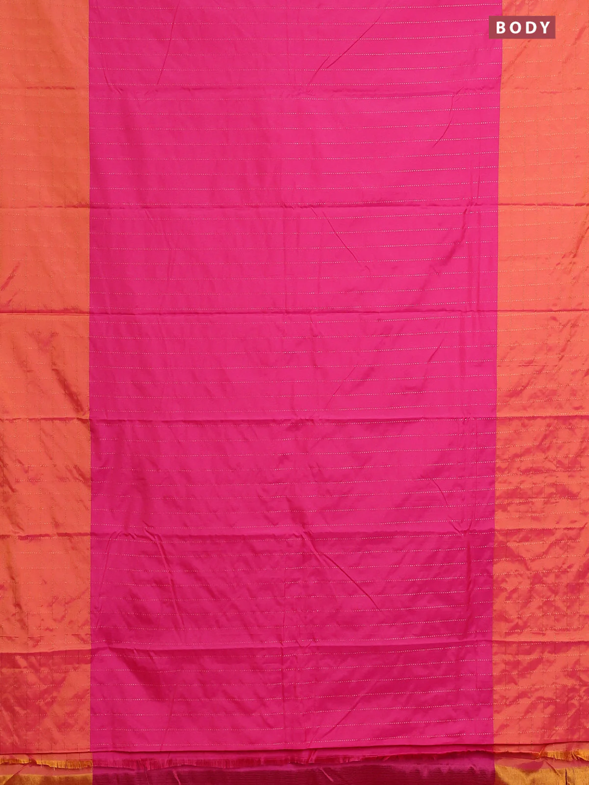 Arani semi silk saree pink and dual shade of pinkish orange with allover copper zari weaves and zari checked border - Image 2