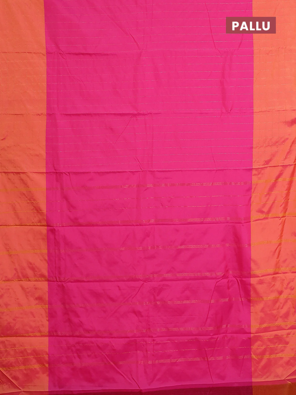 Arani semi silk saree pink and dual shade of pinkish orange with allover copper zari weaves and zari checked border - Image 3