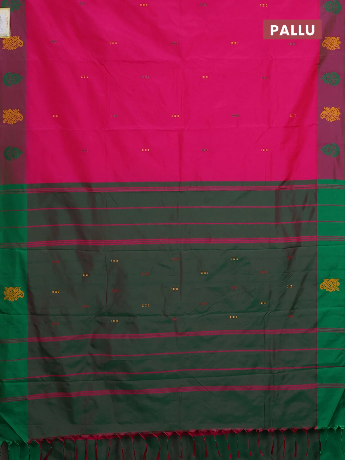 Arani semi silk saree pink and green with thread woven buttas and thread woven butta border - Image 3