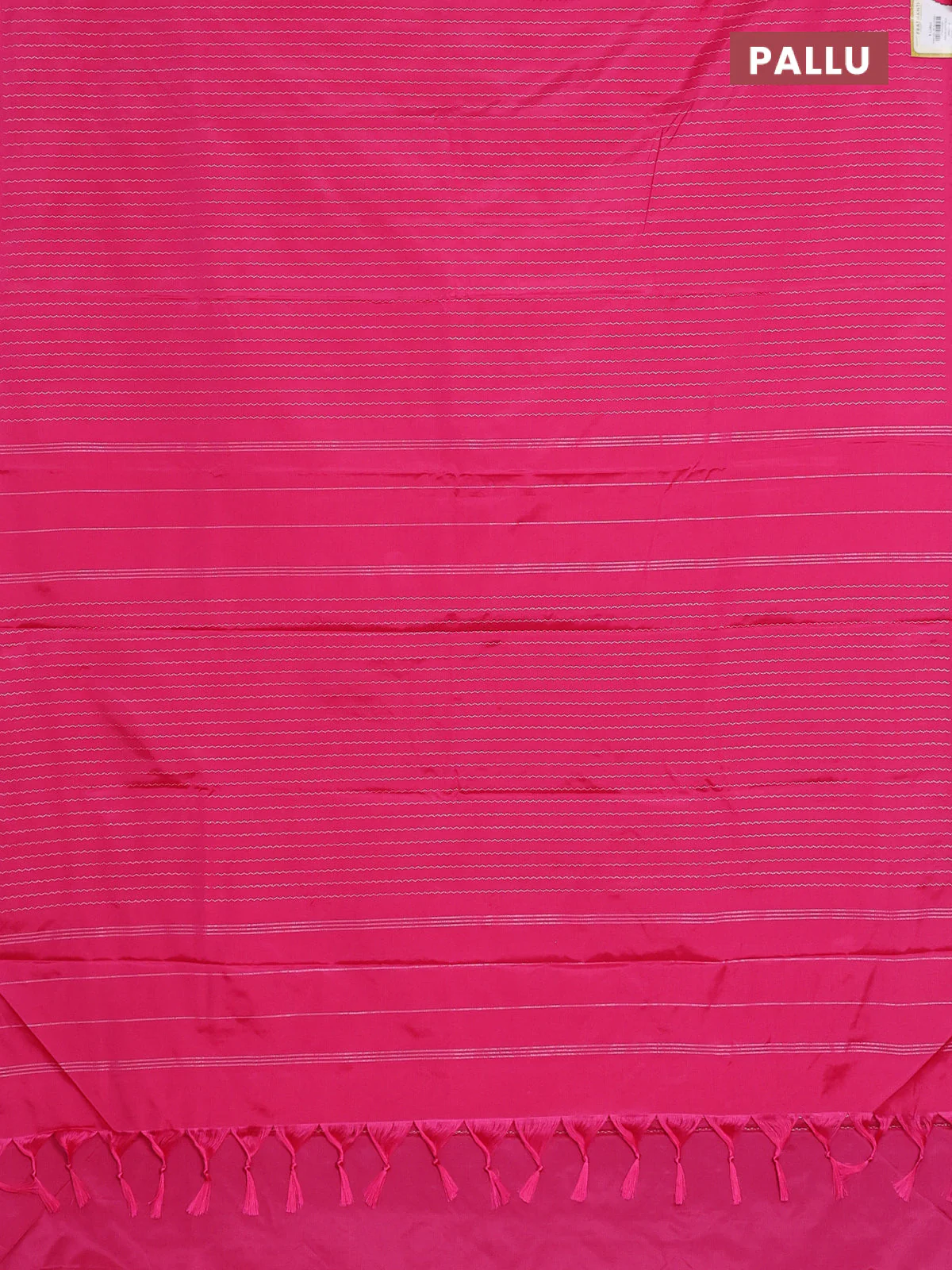 Arani semi silk saree pink with allover silver zari weaves in borderless style - Image 3