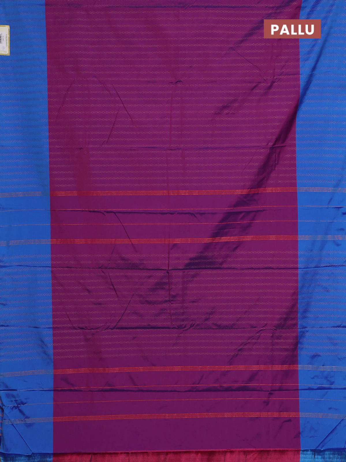 Arani semi silk saree purple and cs blue with allover copper zari weaves and copper zari woven border - Image 3
