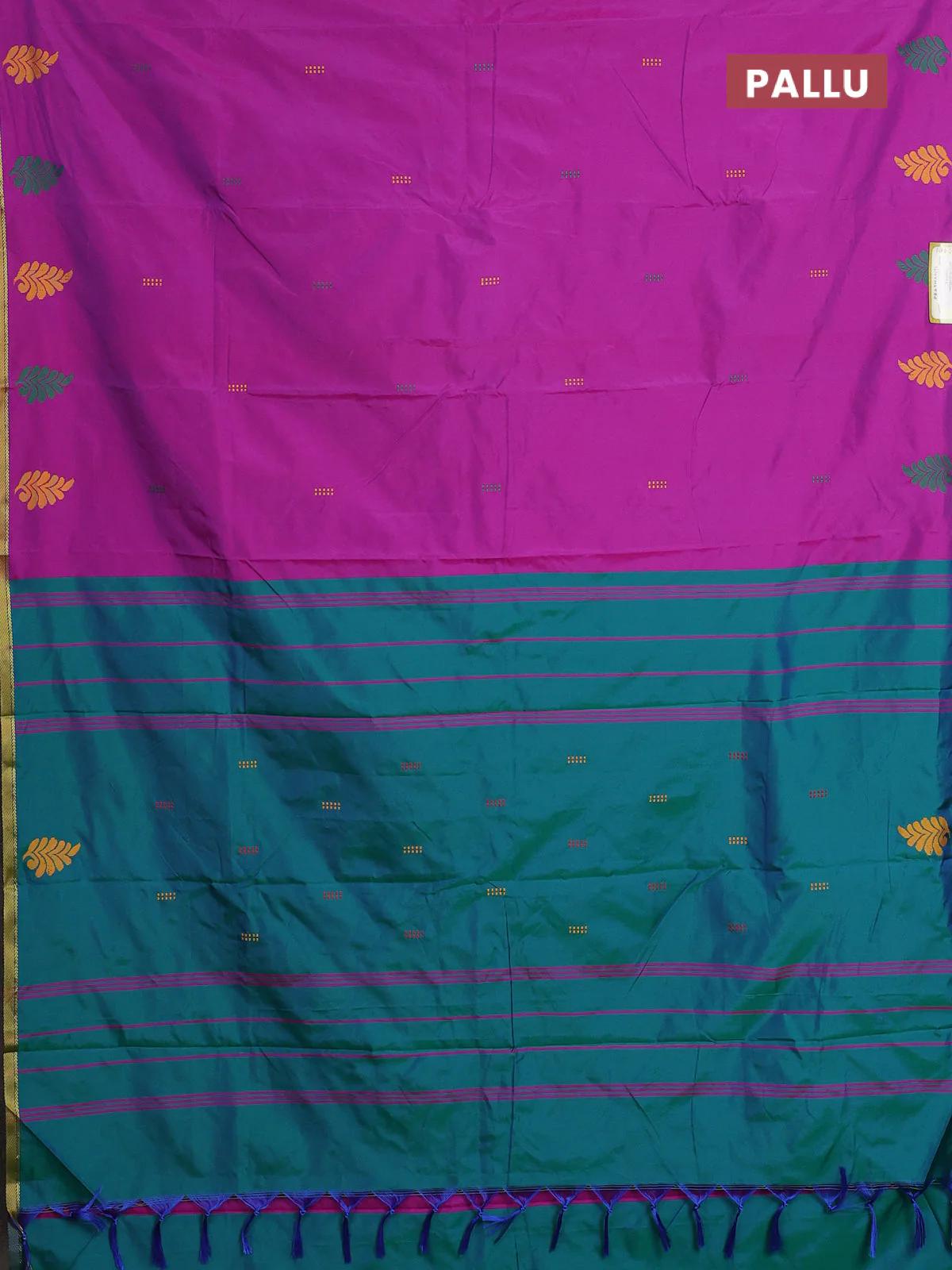 Arani semi silk saree purple and dual shade of teal green with thread woven buttas and piping border - Image 3