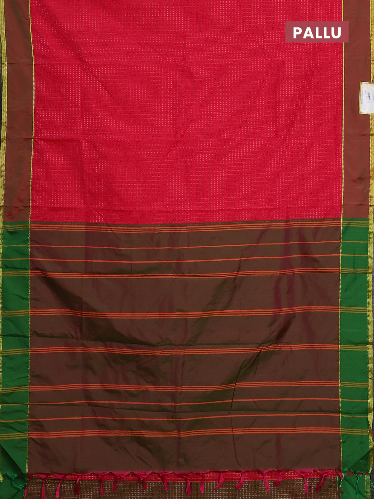 Arani semi silk saree reddish pink and dual shade of green with allover thread weaves and rettapet zari woven border` - Image 3