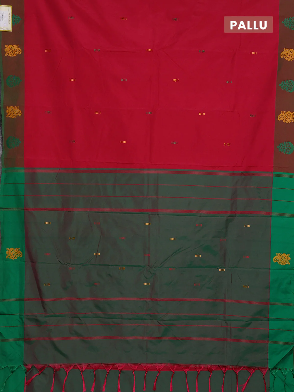 Arani semi silk saree reddish pink and dual shade of green with thread woven buttas and thread woven butta border - Image 3