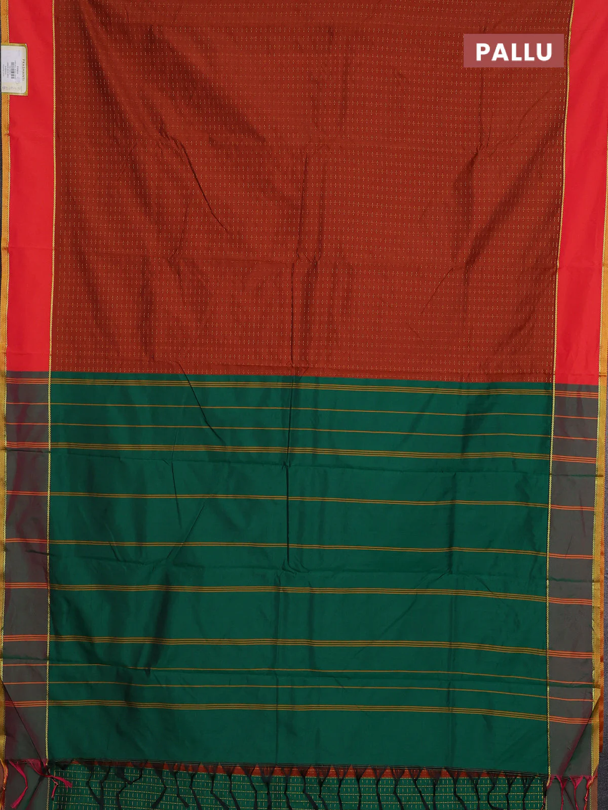 Arani semi silk saree rust shade and green with allover thread weaves and rettapet zari woven border` - Image 3