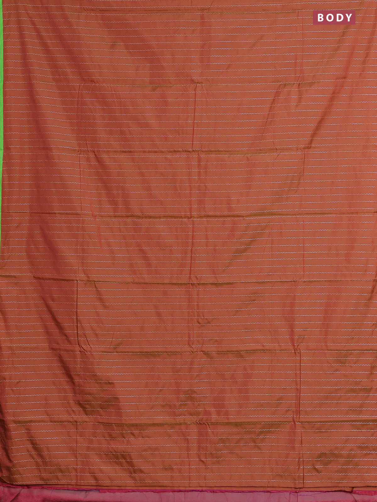 Arani semi silk saree rust shade and light green with allover silver zari weaves and piping border - Image 2