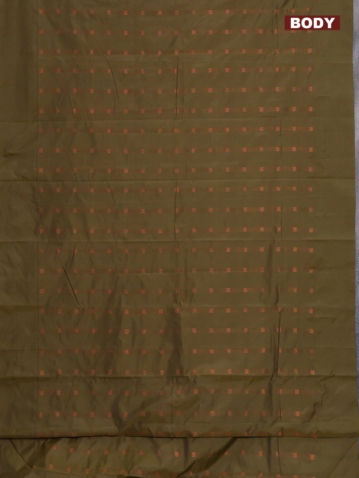 Arani semi silk saree sap green with copper zari woven buttas in borderless style - Image 2