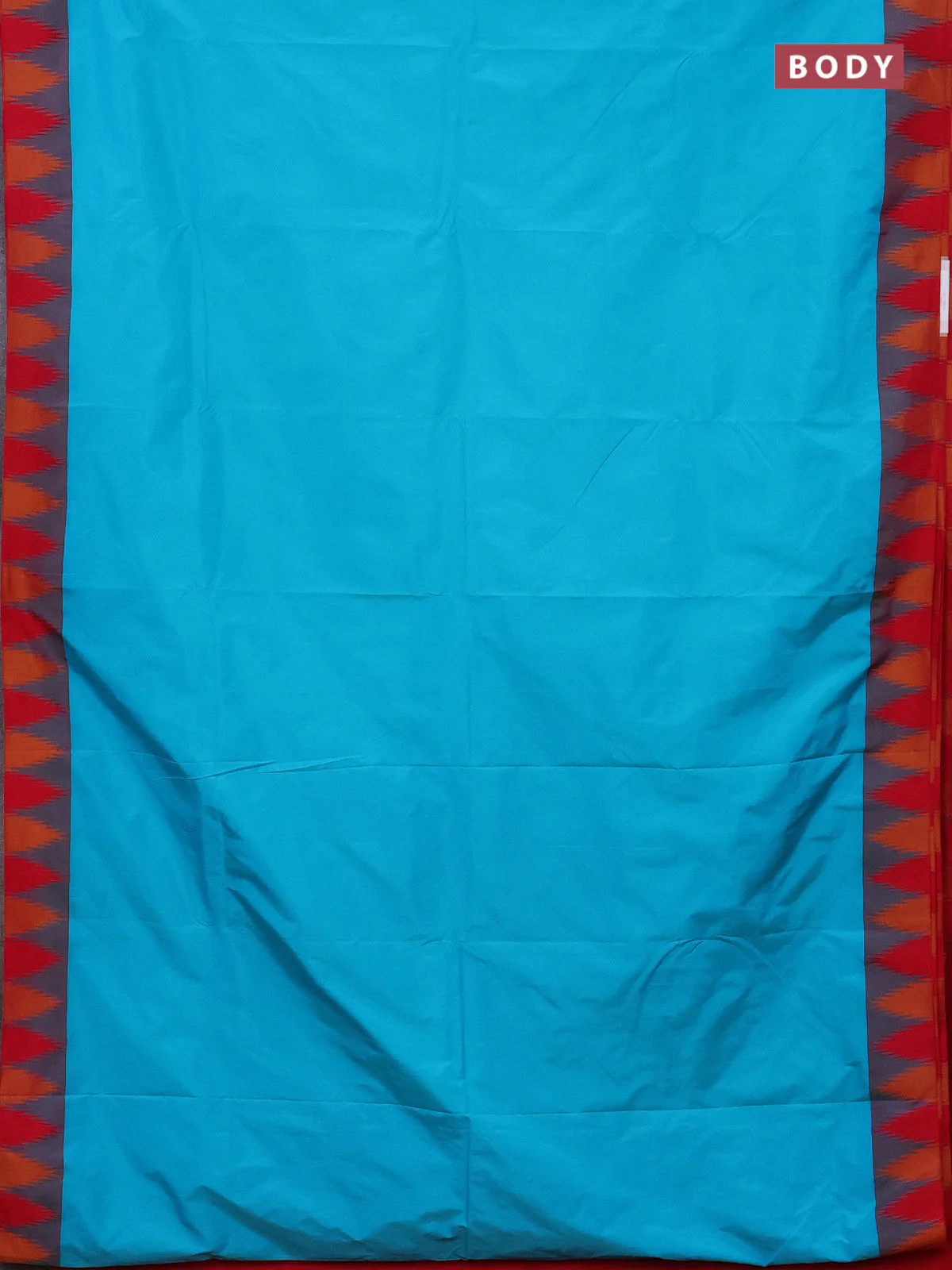 Arani semi silk saree teal blue and dual shade of bluish pink with plain body and temple design border - Image 2