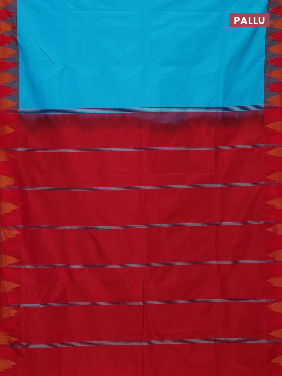 Arani semi silk saree teal blue and dual shade of bluish pink with plain body and temple design border - Image 3