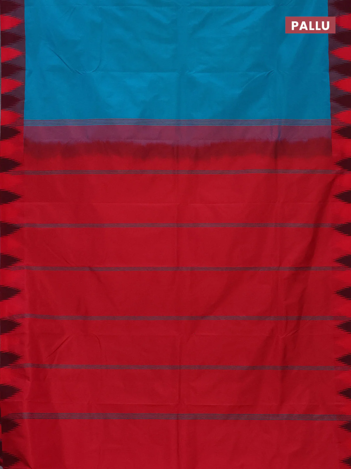 Arani semi silk saree teal blue shade and dual shade of pink with plain body and temple design border - Image 3
