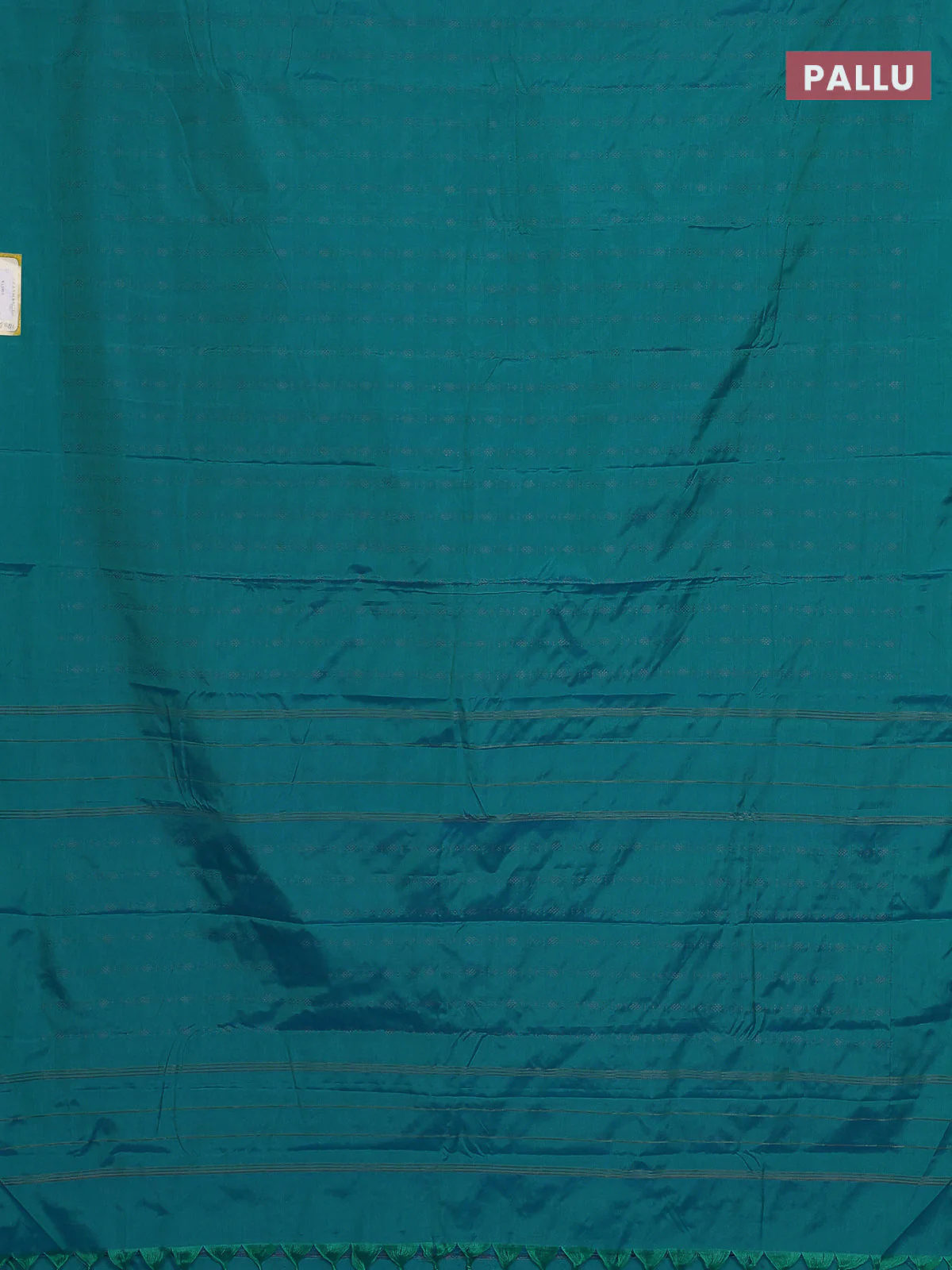 Arani semi silk saree teal blue with allover copper zari weaves in borderless style - Image 3