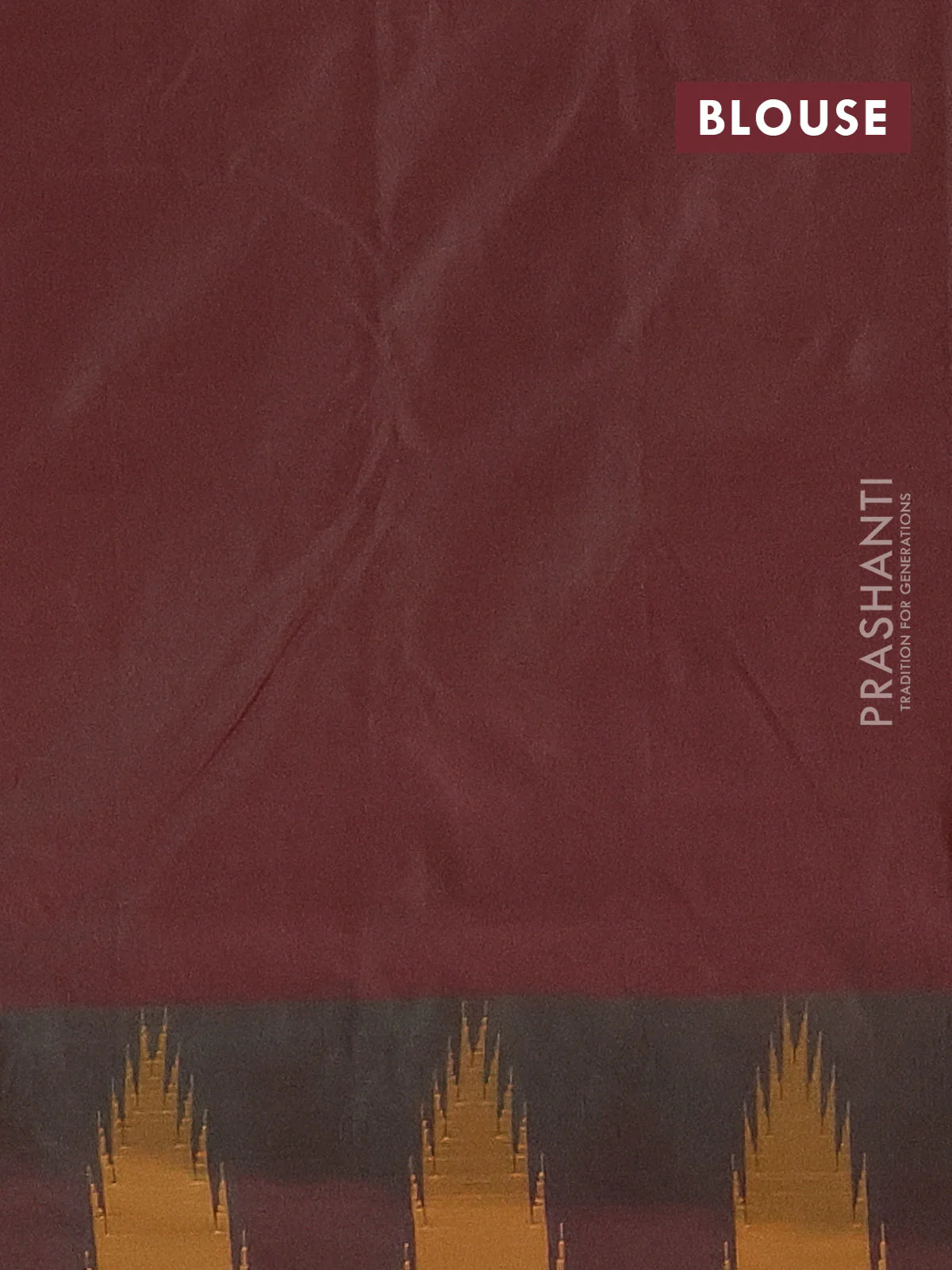 Arani semi silk saree teal green and maroon mustard with plain body and temple design border - Image 4