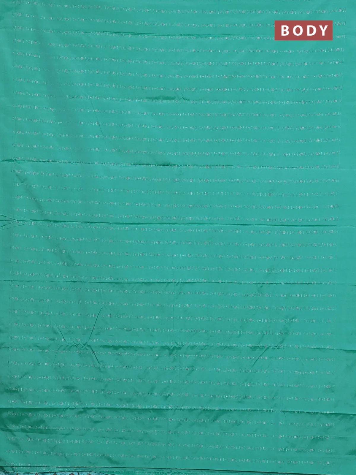 Arani semi silk saree teal green with allover silver zari weaves in borderless style - Image 2