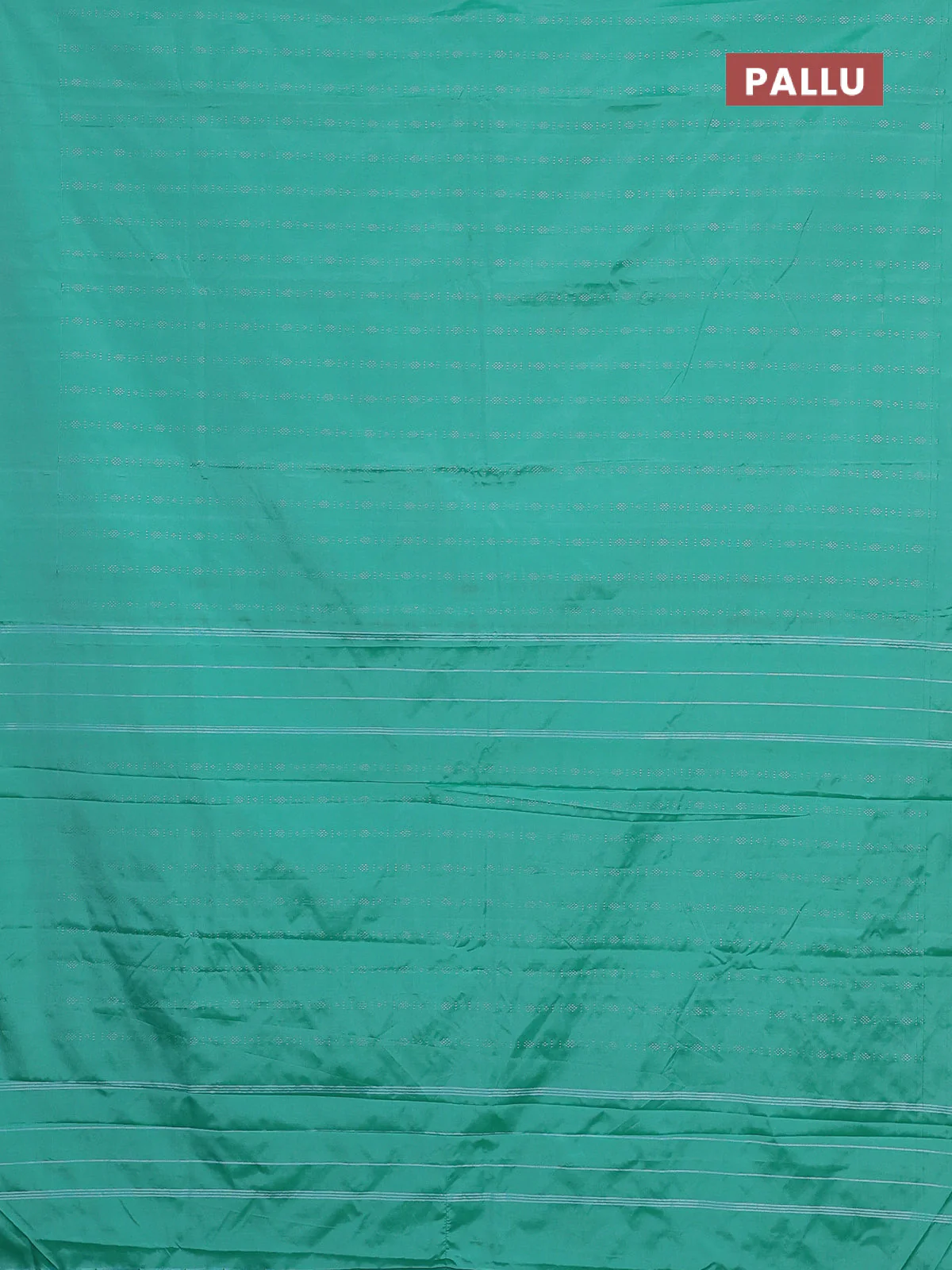 Arani semi silk saree teal green with allover silver zari weaves in borderless style - Image 3
