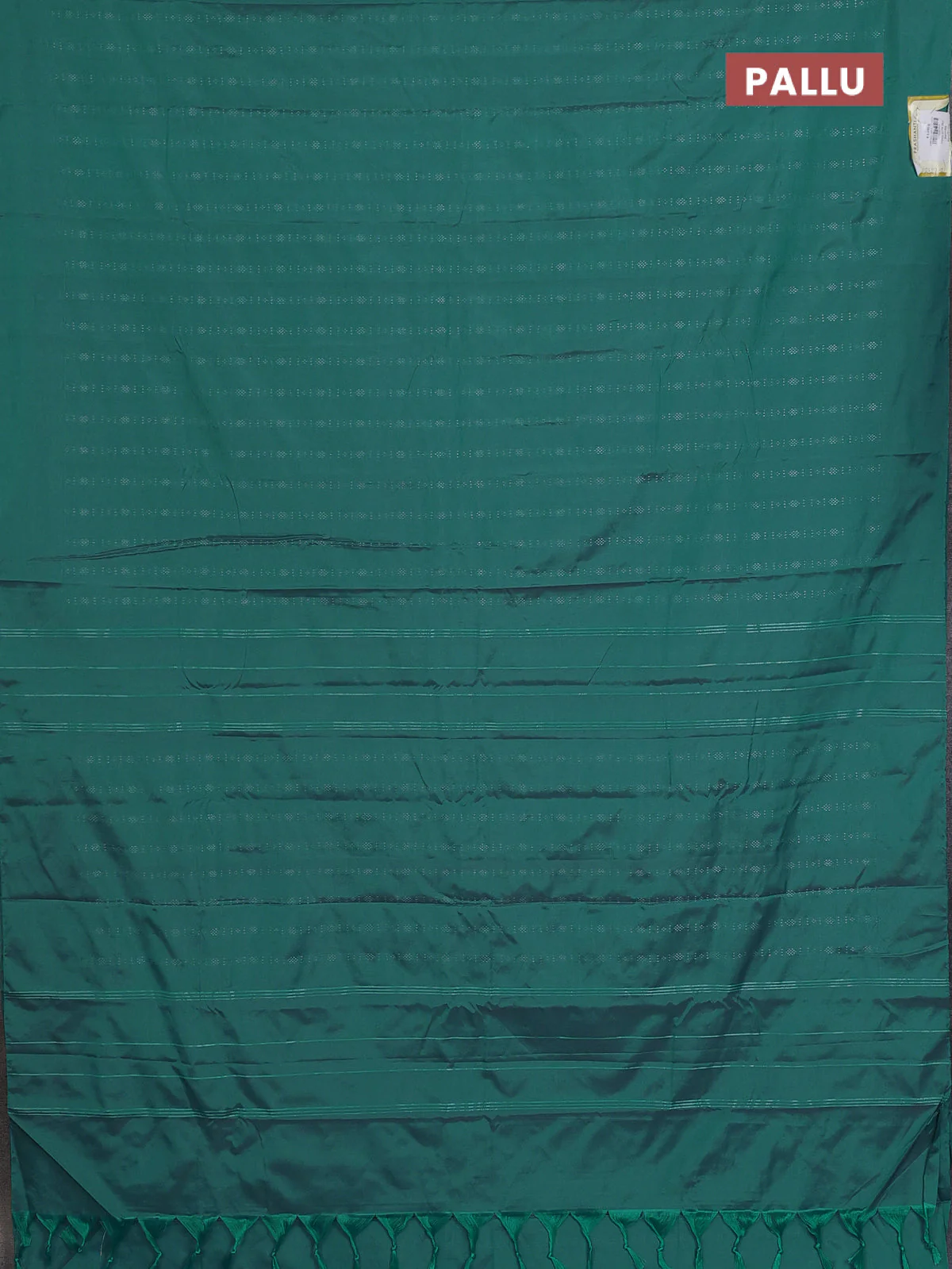 Arani semi silk saree teal green with allover silver zari weaves in borderless style - Image 3