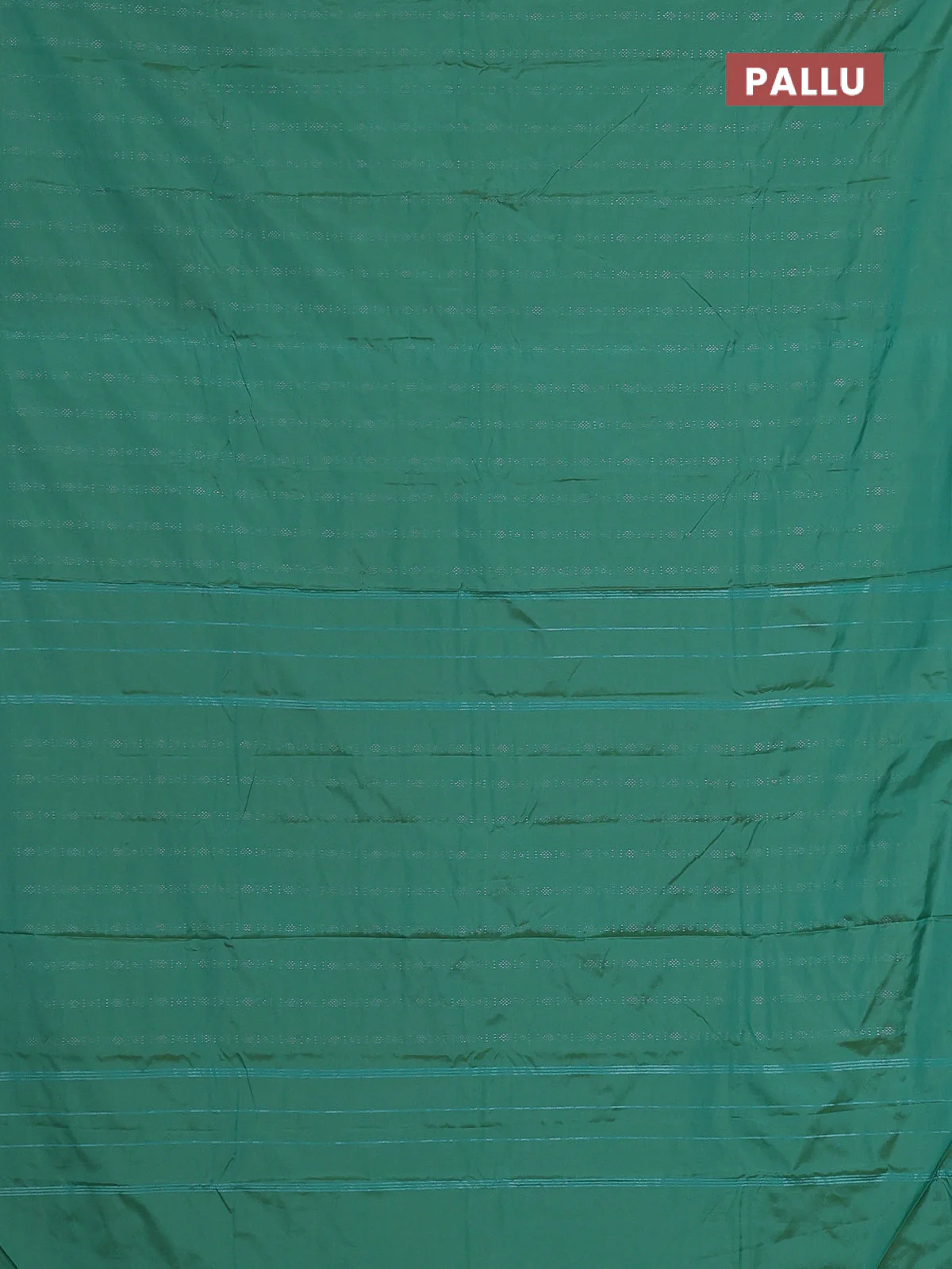 Arani semi silk saree teal green with allover silver zari weaves in borderless style - Image 3