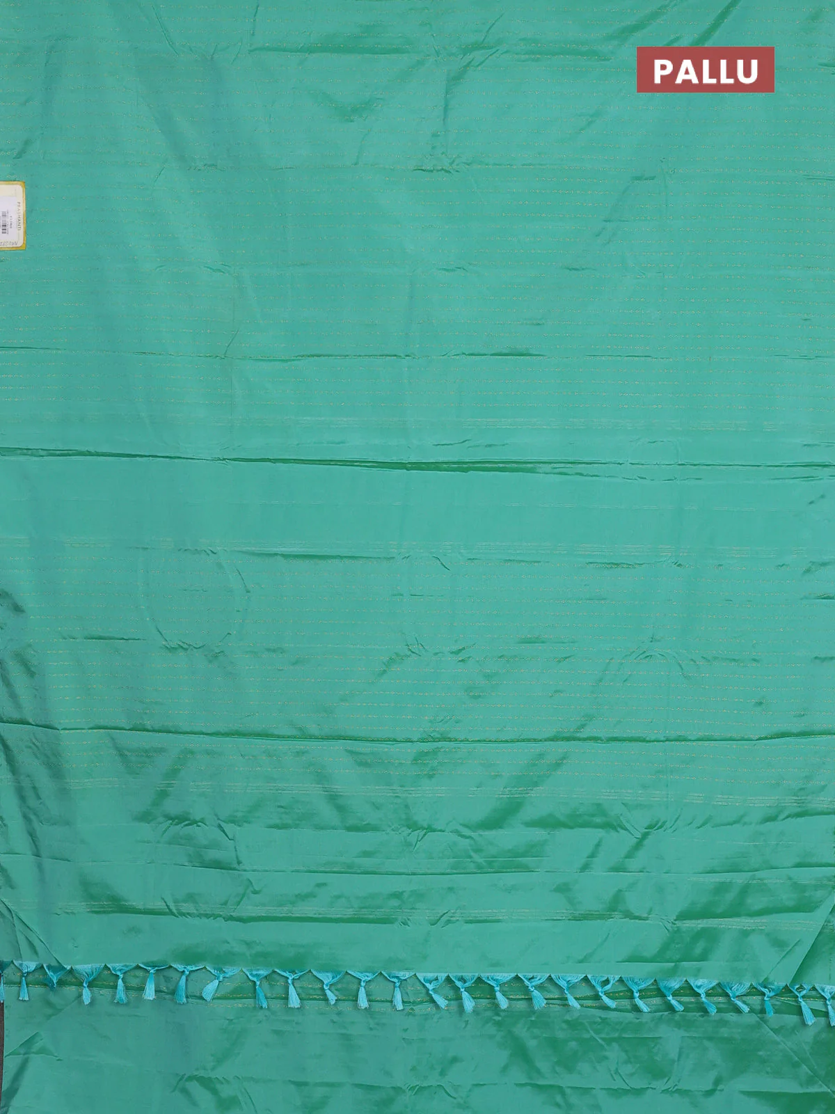 Arani semi silk saree teal green with allover zari weaves in borderless style - Image 3