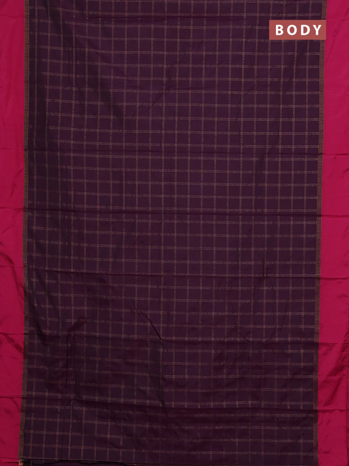 Arani semi silk saree wine shade and pink with allover copper zari checked pattern and copper zari woven simple border - Image 2