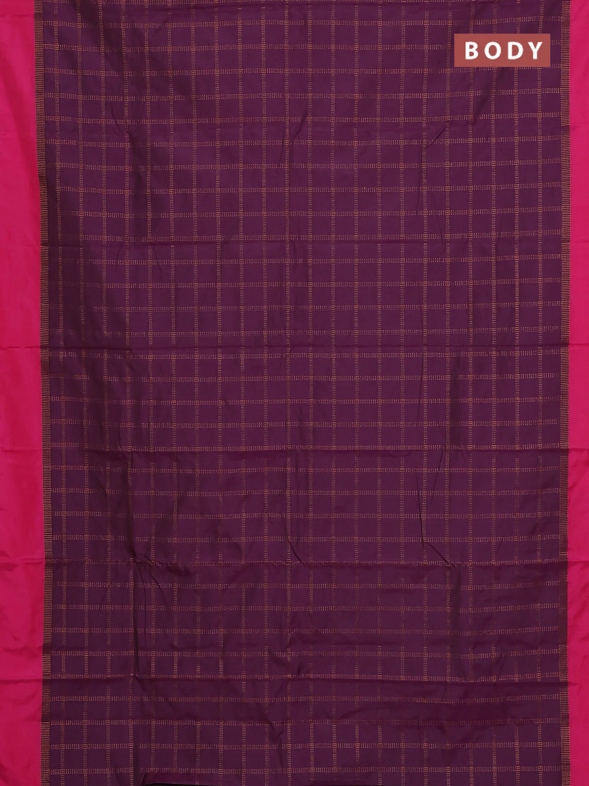 Arani semi silk saree wine shade and pink with allover copper zari checked pattern and copper zari woven simple border - Image 2