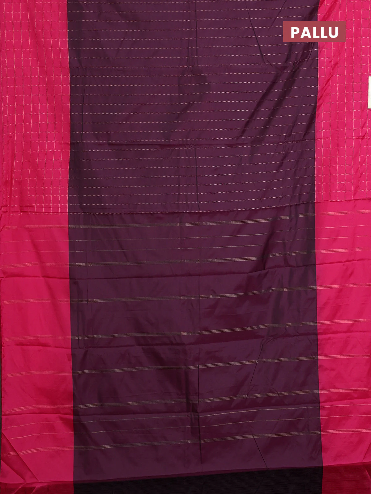 Arani semi silk saree wine shade and pink with allover copper zari weaves and zari checked border - Image 3