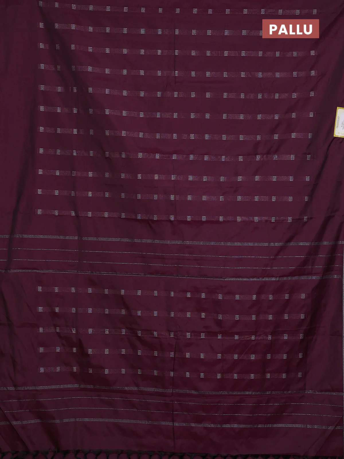 Arani semi silk saree wine shade with silver zari woven buttas in borderless style - Image 3