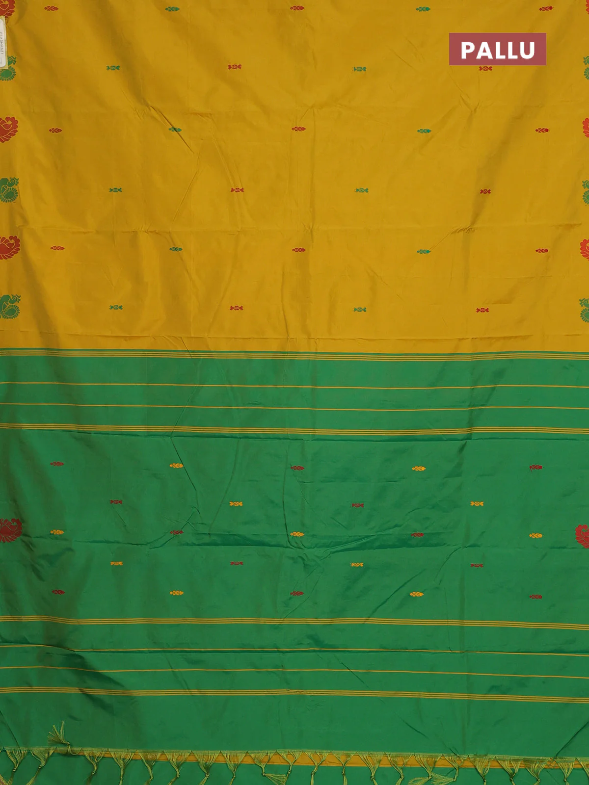Arani semi silk saree yellow with thread woven buttas and thread woven butta border - Image 3