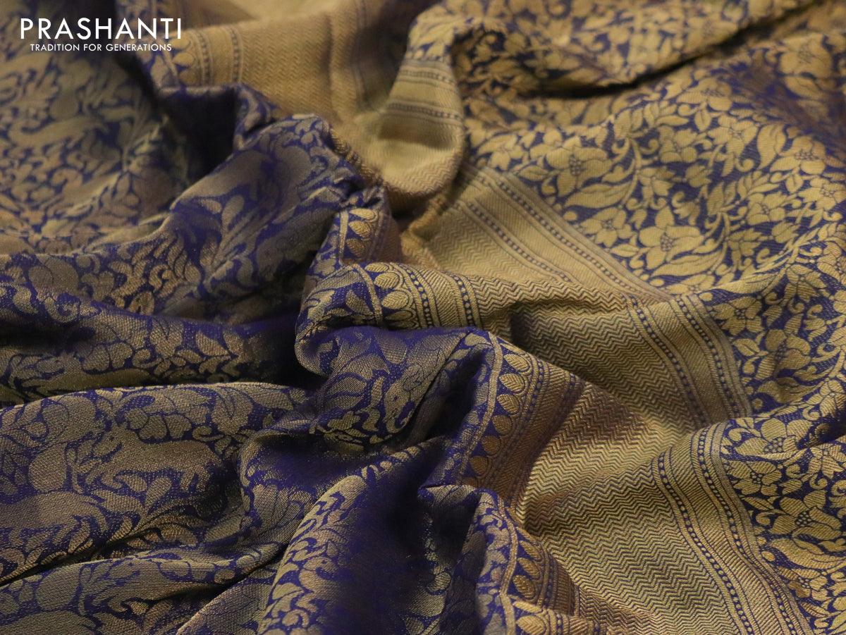 Art chiffon saree blue with allover zari woven brocade weaves and zari woven border - Image 3