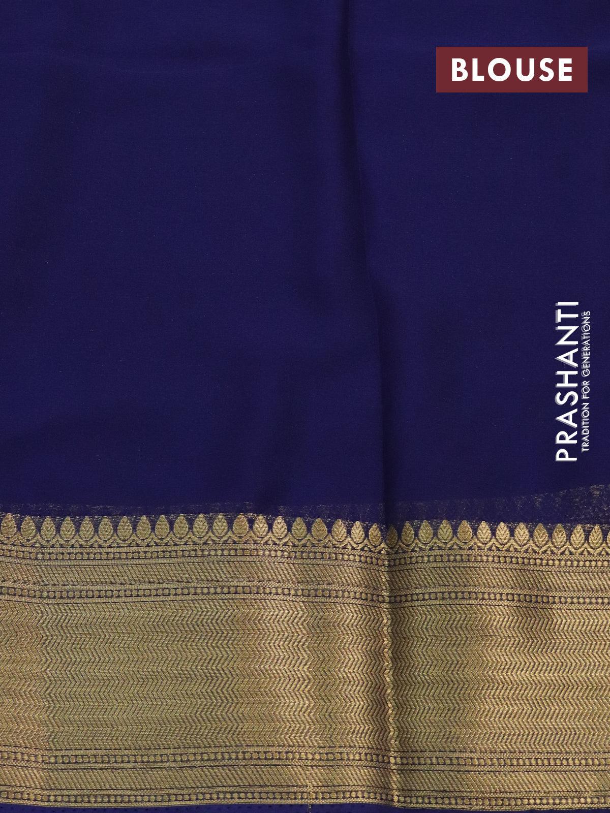 Art chiffon saree blue with allover zari woven brocade weaves and zari woven border - Image 4