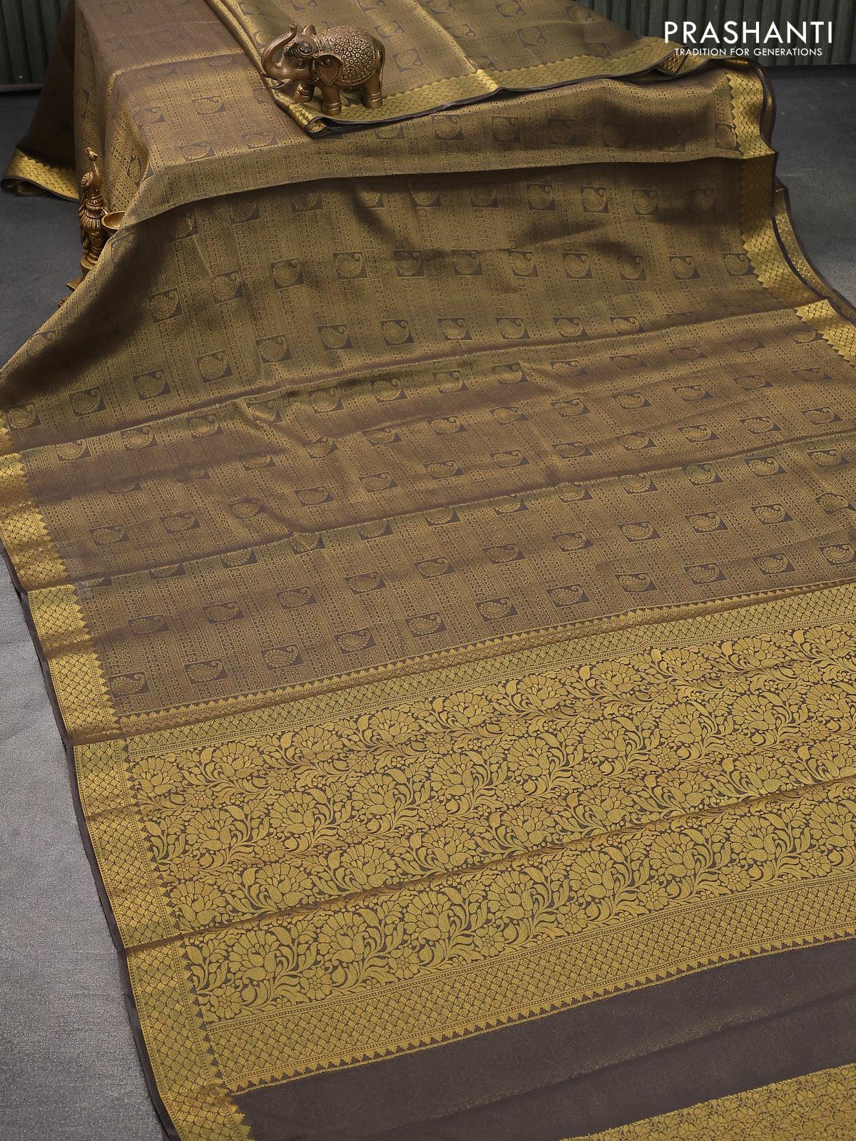 Art chiffon saree grey shade with allover zari woven brocade weaves and zari woven border - Image 2