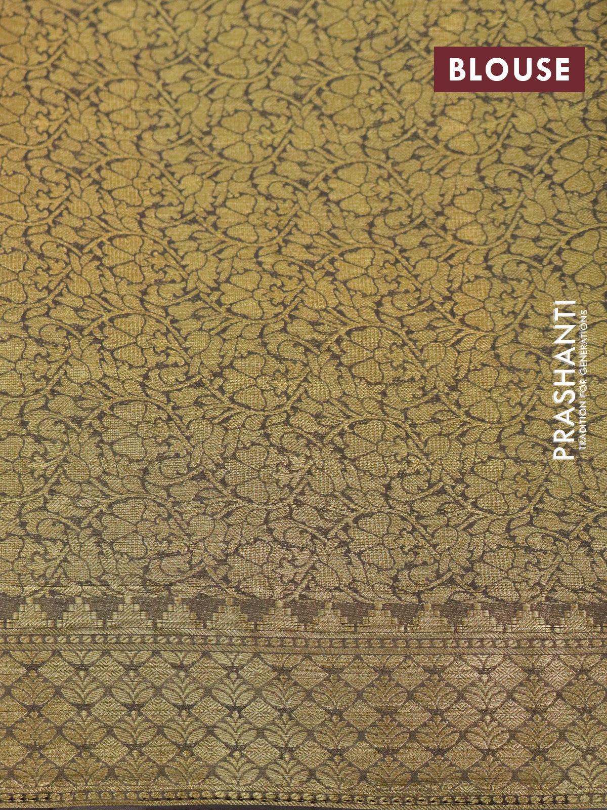 Art chiffon saree grey shade with allover zari woven brocade weaves and zari woven border - Image 4