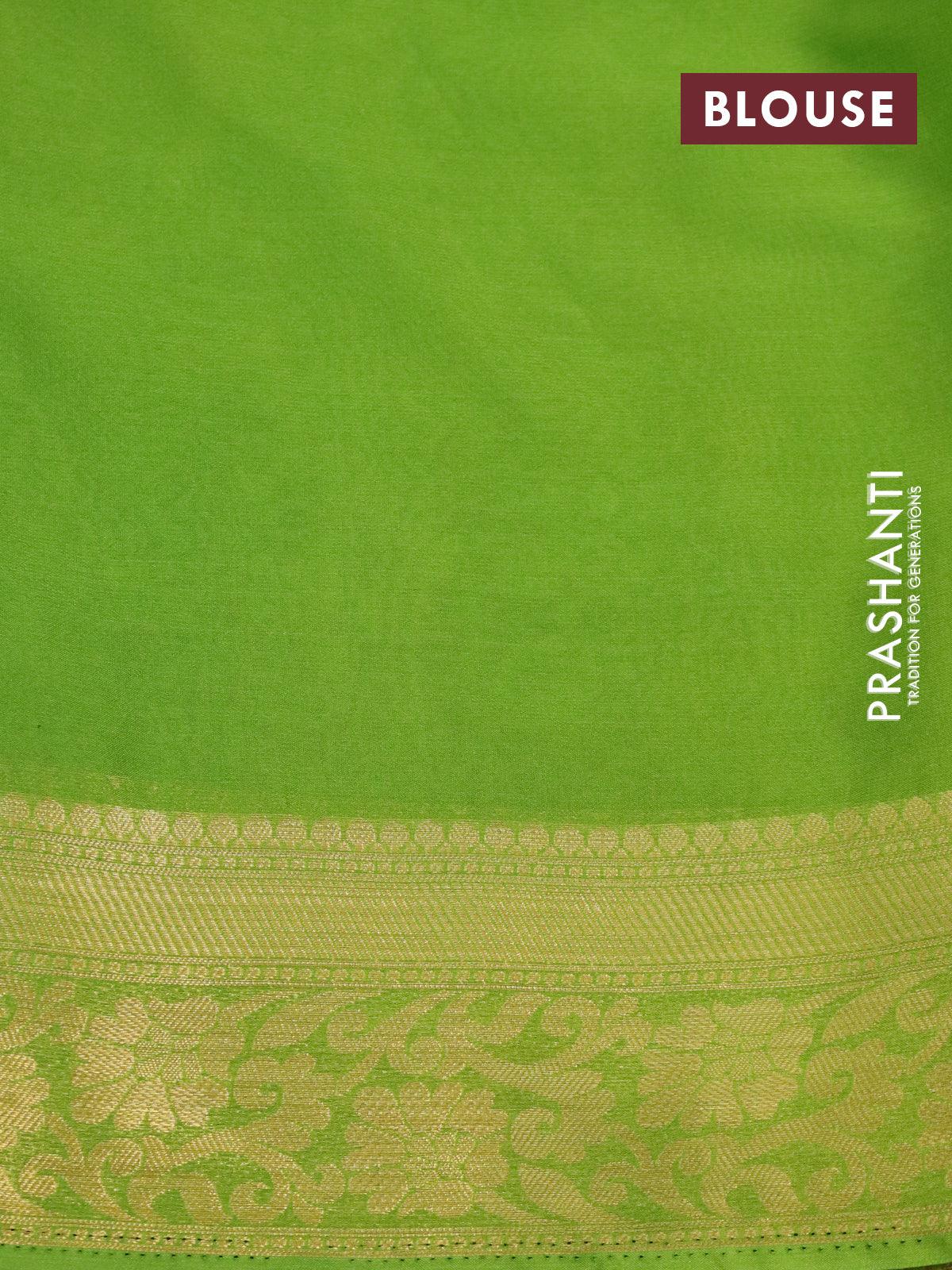 Art chiffon saree light green with allover zari woven brocade weaves and zari woven border - Image 4