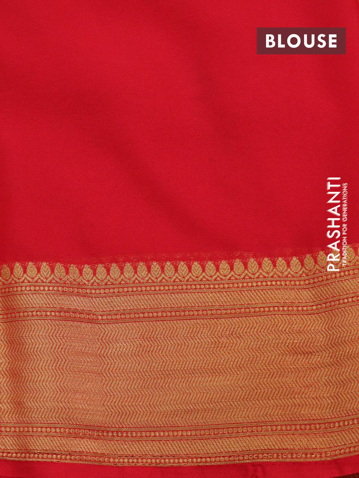Art chiffon saree red with allover zari woven brocade weaves and zari woven border - Image 4