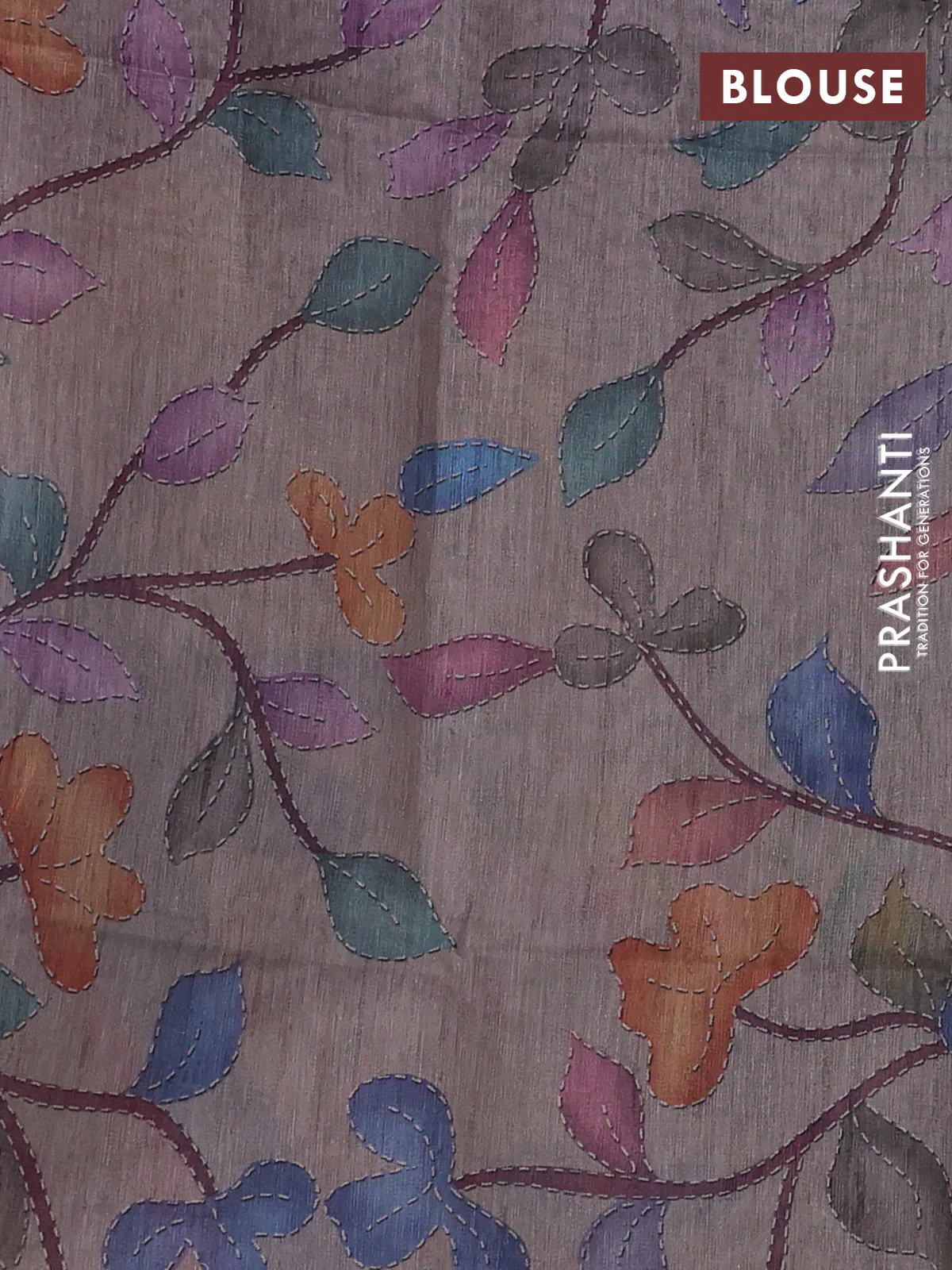 Art linen saree lavender and pastel grey with plain body and printed pallu - Image 3