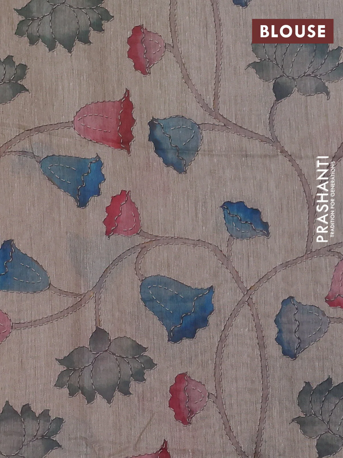 Art linen saree light green and beige with plain body and kalamkari printed pallu - Image 3