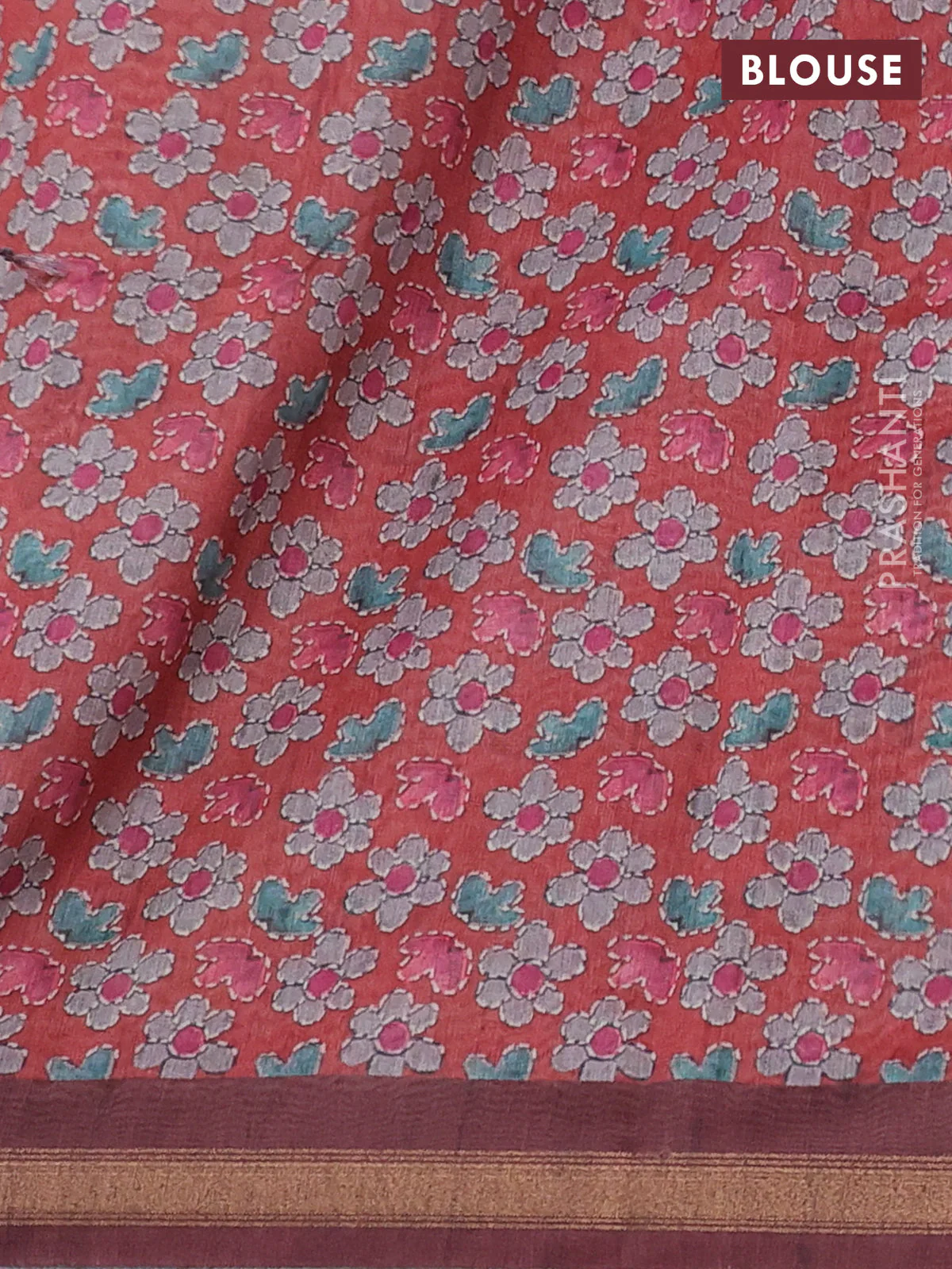 Art linen saree mauve pink and pastel grey with plain body and kalamkari printed pallu - Image 3